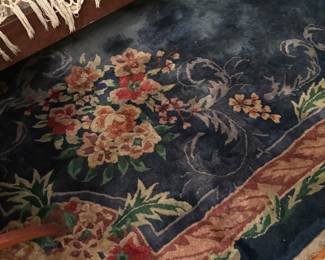 Antique Chinese Art Deco Rug, Midnight Blue Field With Floral Motifs