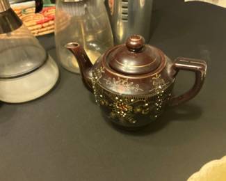 Vintage Moriage Brown Ceramic Teapot with Floral Decals