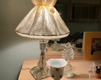 Vintage Crystal Boudoir Lamp with Lace Shade