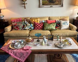 Vintage Capodimonte Porcelain Tea Set with Silver-Plated Tray and Embroidered Linens