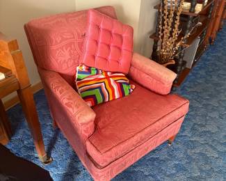 Vintage Pink Damask Armchair with Casters