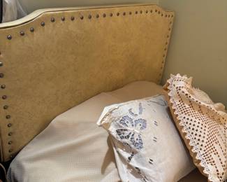Vintage Upholstered Headboard with Studs