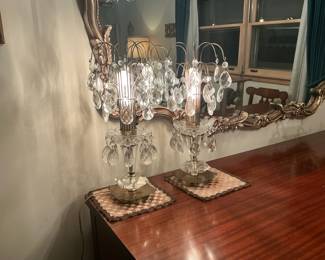 Pair of Hollywood Regency Crystal Prism Table Lamps