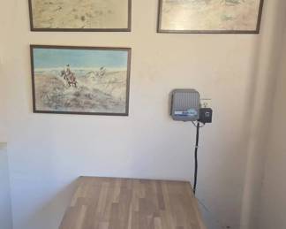 MO215Vintage Framed Art When Cows Were Wild plus block table