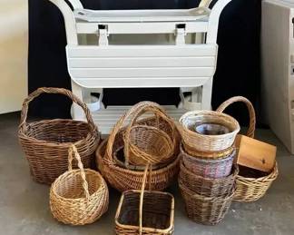 MO196Gardening, Rolling Rack And Wicker Baskets