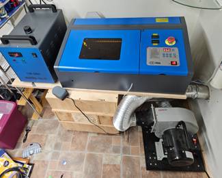 Laster Engraving Machine Model SH-G3020, CW-3000 Industrial Chiller & Dust Collector. Selling all three together.