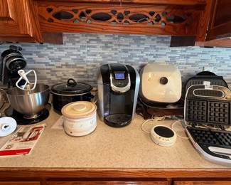 Kitchen Aid Stand Mixer, Crock pots, Keurig Coffee Maker, electric skillet, waffle maker