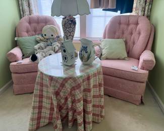 Decorative Table Lamp, Ceramic Pitcher, Decorative Birdhouse, Smith Brothers of Berne Swivel Rocker (A), Smith Brothers of Berne Swivel Rocker (B)