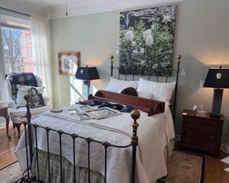 (A) Uttermost Mincio Ceramic Table Lamp, (B) Uttermost Mincio Ceramic Table Lamp, Pennsylvania House Night Stand, Hurricane Lamp Set