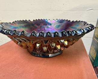 Antique 11 inch Northwood Carnival Glass Grape and  Cable pattern bowl