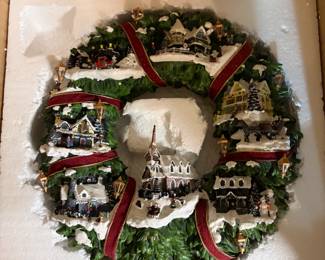 2005 Thomas Kincaide Christmas Village Wreath Hamilton Lighted 16"