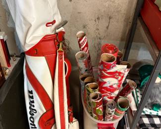 golf clubs and christmas wrapping paper