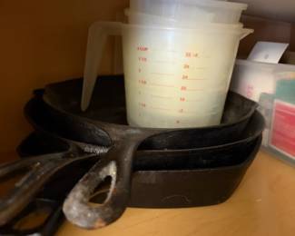 Wrought Iron Pans and measuring cups
