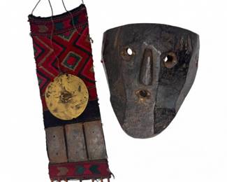 34 CarvedWoodenMaskWovenTextileMensBeltwMetalDetails