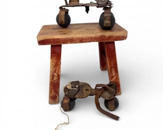 84 AntiqueMetalRollerSkateswWoodenChildrensStepStool