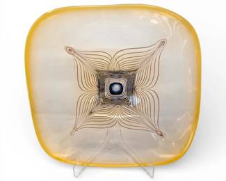 64 SignedAJabromskiBlownGlassFootedPlateSquarewStand