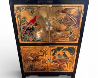 20 AsianLacquerCabinetwHandPaintedFiguralBirdPanels