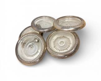 79 SterlingSilverRimGlassCoastersSetof5SunburstDesign