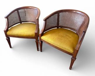 70 VintageCaneBackAccentChairsGreenUpholsteryProject