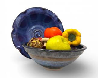 68 TwoGlazedPotteryBowlswDecorativeFauxFruit
