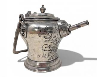 10 AntiquePewterSugerliJugBirdHeadSpoutChainHandle
