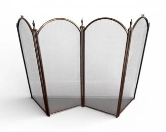 6 VintageFourPanelBrassToneMetalFireplaceScreen