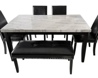 Steve Silver Marble Top Dining Table with 4 Chairs Bench