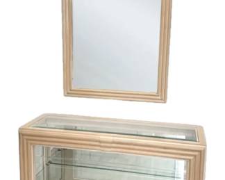 Blonde Wooden Glass Entryway Curio Cabinet  Mirror