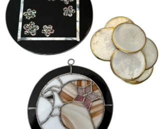 Moon Star Stained Glass Sun Catcher, Capiz Shell Coasters,  Abalone Trivet