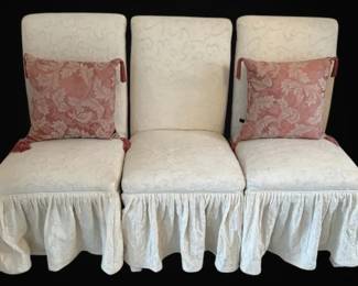 3 White Fabric Covered Dining Room Chairs w Pillows