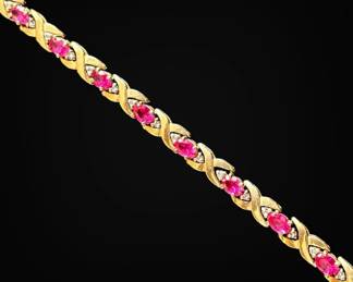 10k Gold Ruby Tennis Bracelet w Diamond Accents 8.77g Total