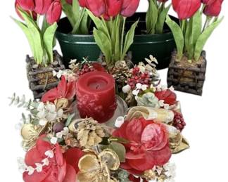 Red Gold Toned Faux Foliage Decor