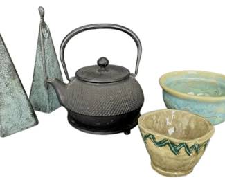 Female Triangular Sculptures, Pottery, Cast Iron Teapot