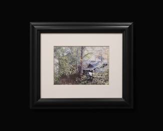 Framed Photograph of a Rustic Cabin in Autumn