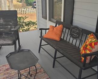 Black Windsor Style Spindle Back Bench and Rocking Chair Set