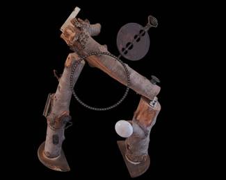 Rustic Wood and Industrial Elements Sculpture