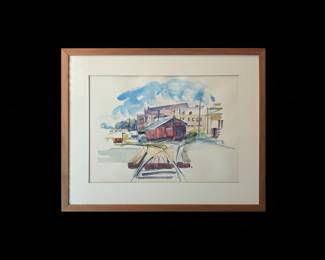 Watercolor Painting of a Train Station