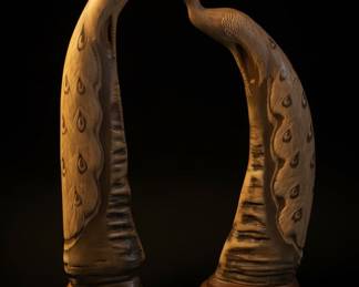 Carved Water Buffalo Horn Peacock Figurines