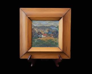 Small Impressionist Landscape Oil Painting in Wooden Frame