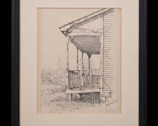 Gary Simmons "Front Porch" Pen and Ink Drawing 1968