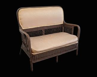 Vintage Wicker Loveseat with Upholstered Cushions