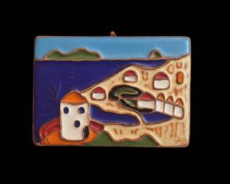 Hand-Painted Ceramic Coastal Village Tile