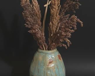 Handmade Ceramic Vase with Dried Sorghum Arrangement