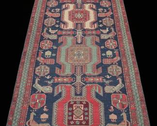 Antique Persian Heriz Runner Rug with Bird Motifs