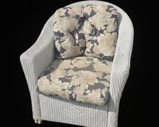 Lloyd Flanders White Wicker Armchair with Floral Cushions