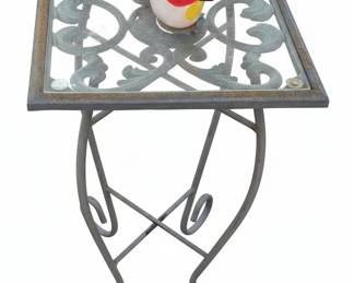 Vintage Salterini Wrought Iron Glass-Top Side Table