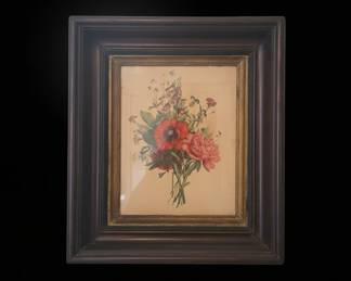 Vintage Jean Louis Prévost Botanical Floral Print in Ornate Frame