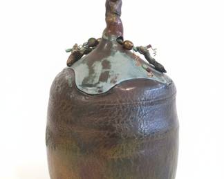 Raku Fired Ceramic Lidded Jar with Decorative Topper
