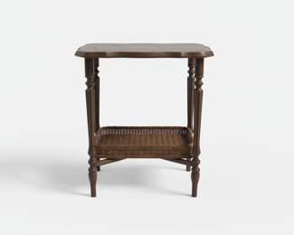 Vintage Wooden Side Table with Woven Basket