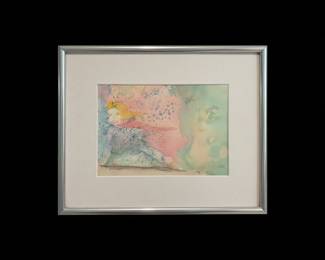 Abstract Watercolor Painting with Silver Frame